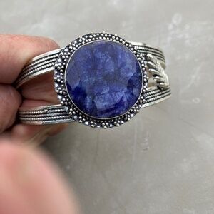 Cuff Bracelet , raw Sapphire, handcrafted